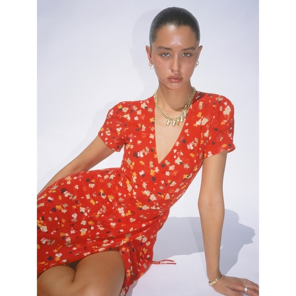 REALISATION PAR The Teale Dress In Rouge Fleur Red Floral L Large - Picture 4 of 16